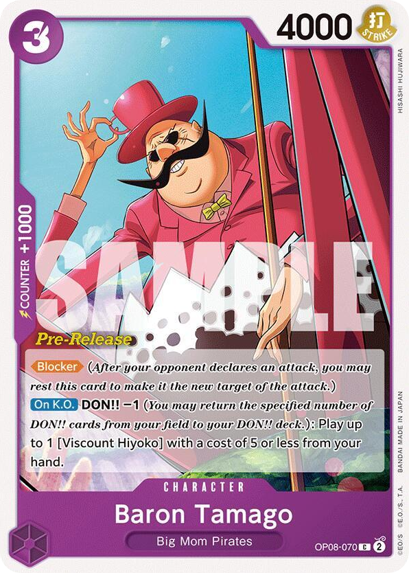 Baron Tamago OP08-070 Pre-Release Stamp card, Two Legends