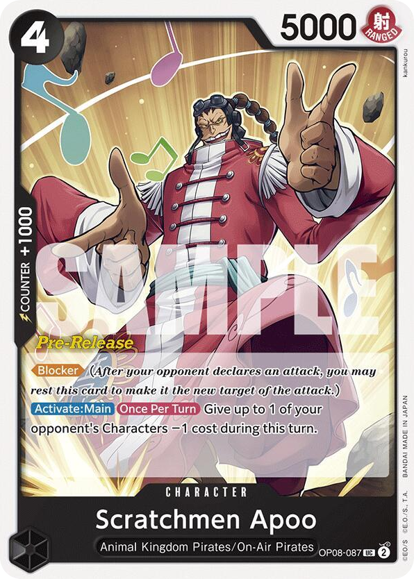 Scratchmen Apoo OP08-087 Pre-Release Stamp card, Two Legends