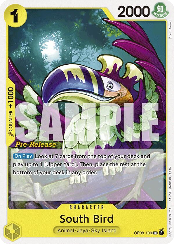 South Bird OP08-100 Pre-Release Stamp card, Two Legends