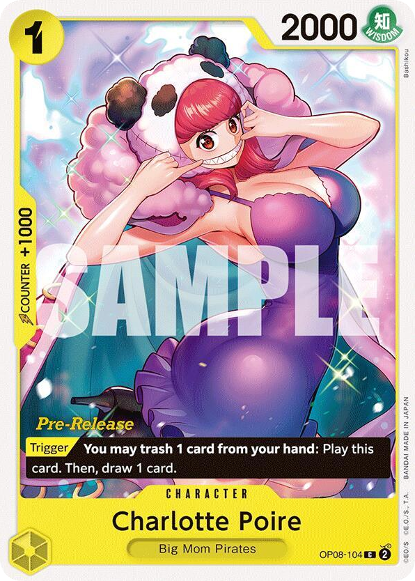 Charlotte Poire OP08-104 Pre-Release Stamp card, Two Legends
