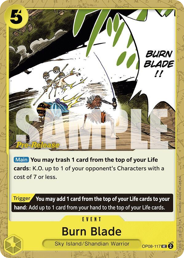 Burn Blade OP08-117 Pre-Release Stamp card, Two Legends