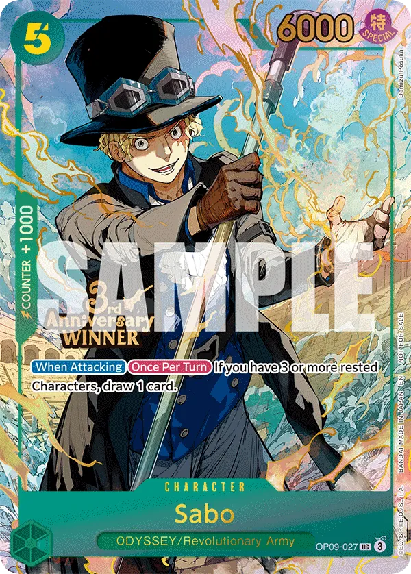 Sabo OP09-027 Third Anniversary Winner Stamp card, Emperors In The New World