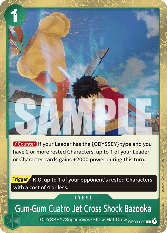 Gum-Gum Cuatro Jet Cross Shock Bazooka OP09-039 card, Emperors In The New World