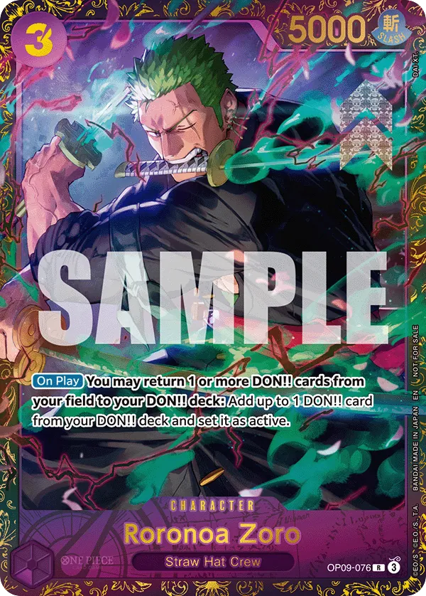 Roronoa Zoro OP09-076 Regionals Alt Art card, Emperors In The New World