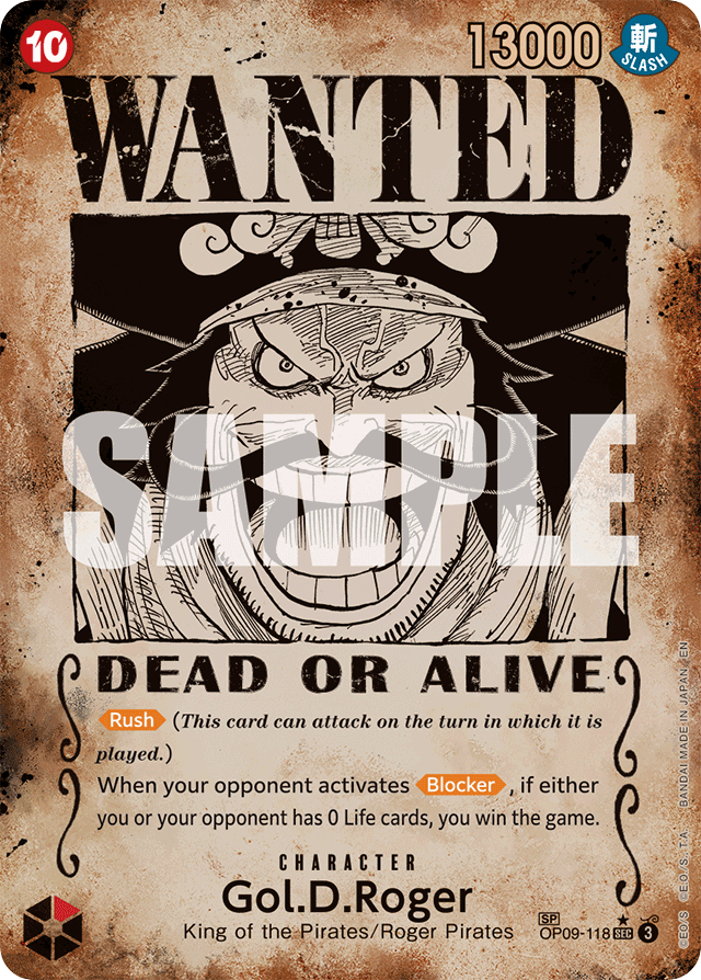 Gol.D.Roger OP09-118 Wanted Poster card, Emperors In The New World