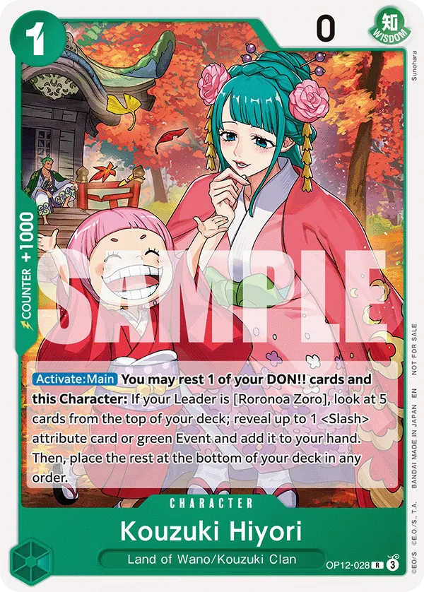 Kouzuki Hiyori OP12-028 Tournament Pack Vol. 1 Alt Art card, Legacy of the Master