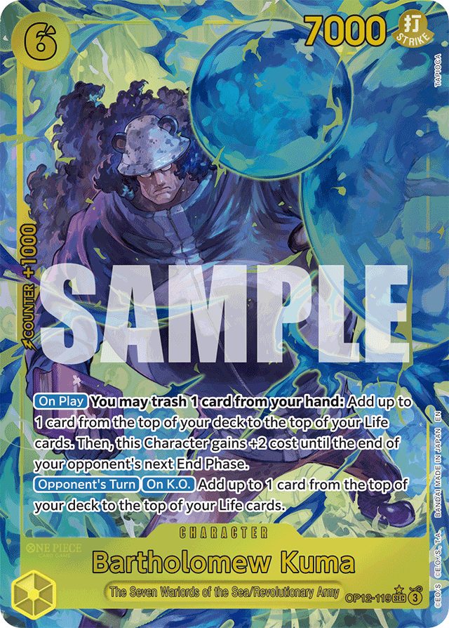 Bartholomew Kuma OP12-119 Alt Art card, Legacy of the Master