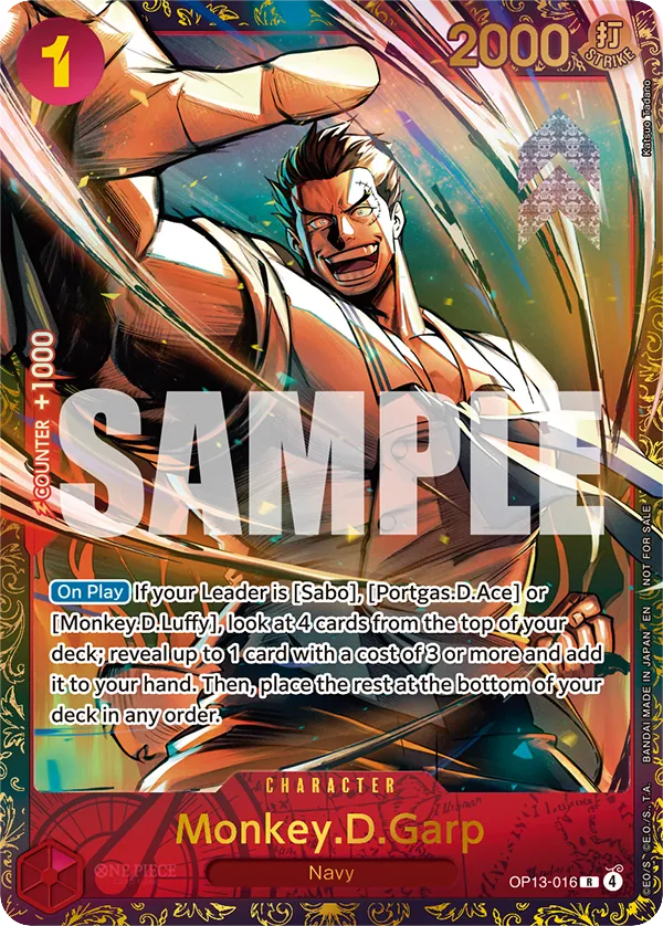 Monkey.D.Garp OP13-016 Treasure Cup Alt Art card, Carrying On His Will