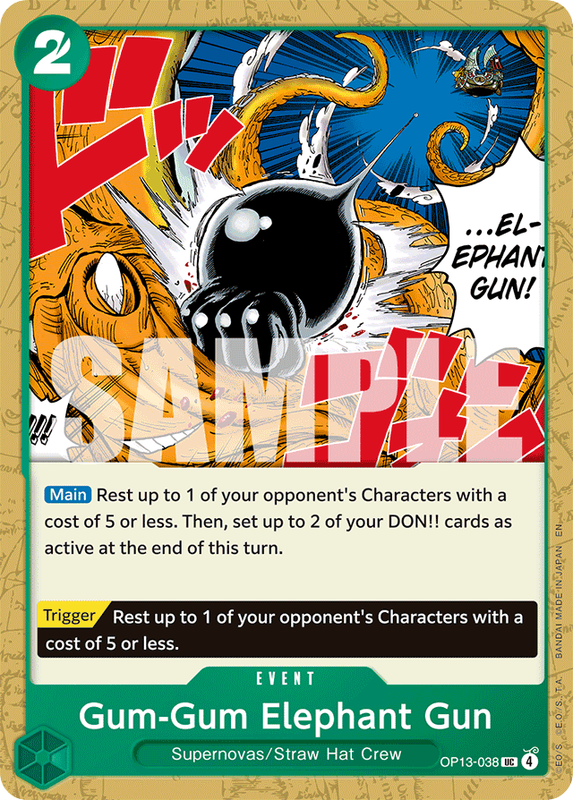 Gum-Gum Elephant Gun OP13-038 card, Carrying On His Will