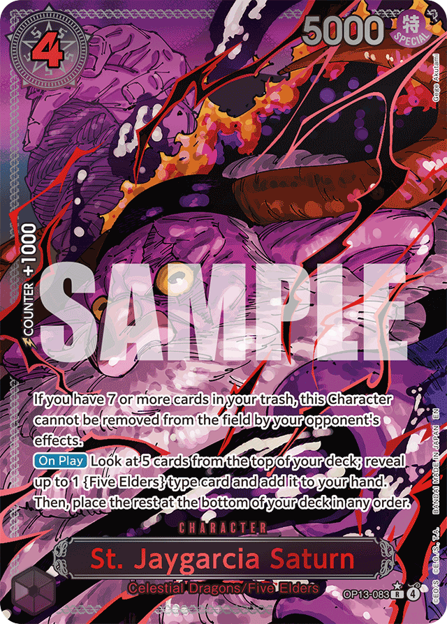 St. Jaygarcia Saturn OP13-083 Red Alt Art card, Carrying On His Will