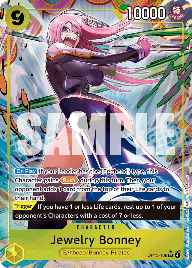 Jewelry Bonney OP13-108 Alt Art card, Carrying On His Will