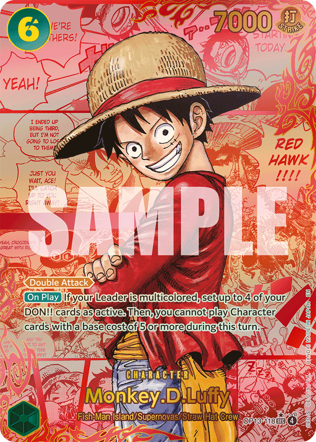 Monkey.D.Luffy OP13-118 Red Manga Alt Art card, Carrying On His Will