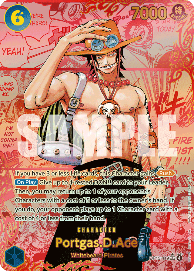 Portgas.D.Ace OP13-119 Red Manga Alt Art card, Carrying On His Will