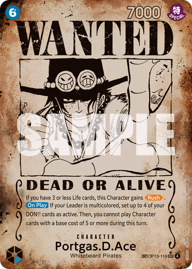 Portgas.D.Ace OP13-119 Wanted Poster card, Carrying On His Will
