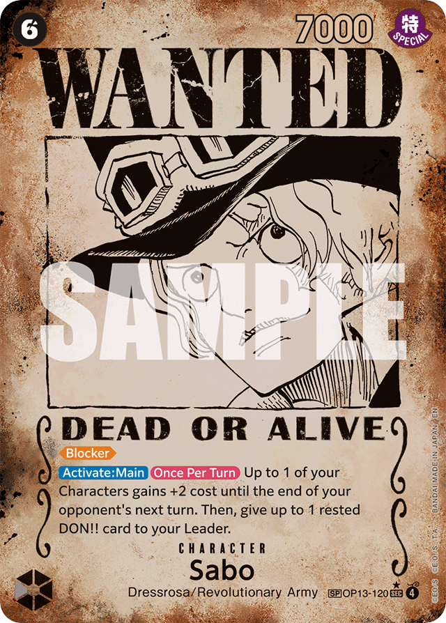 Sabo OP13-120 Wanted Poster card, Carrying On His Will