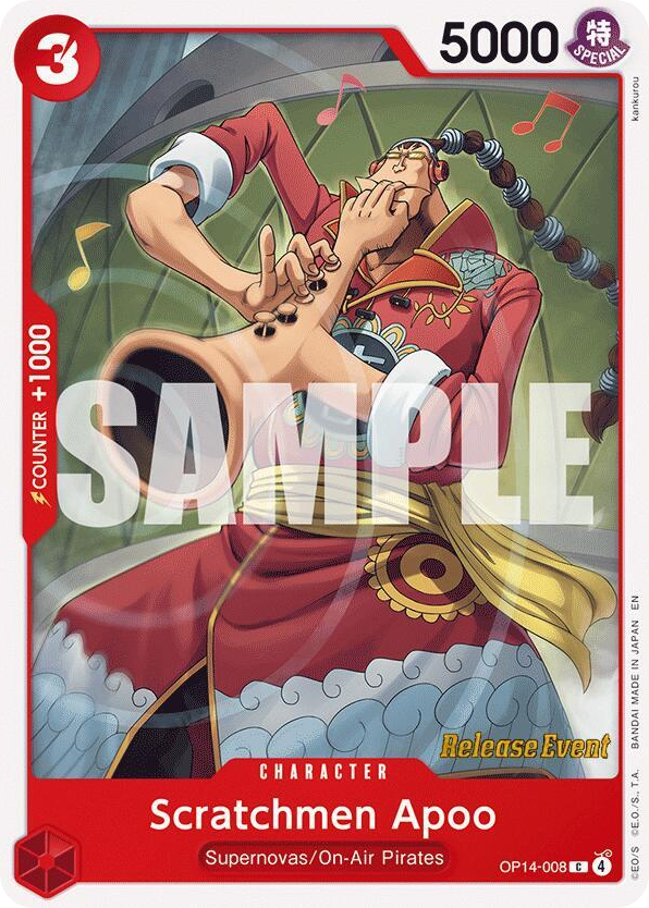 Scratchmen Apoo OP14-008 Release Event Stamp card, The Azure Sea's Seven