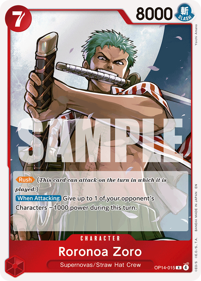 Roronoa Zoro OP14-015 card, The Azure Sea's Seven