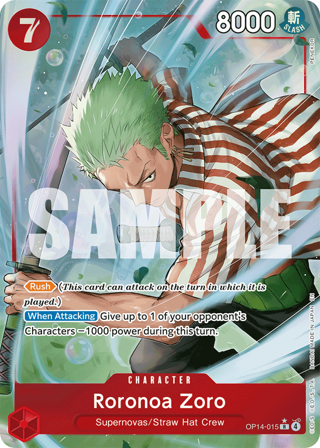 Roronoa Zoro OP14-015 Alt Art card, The Azure Sea's Seven
