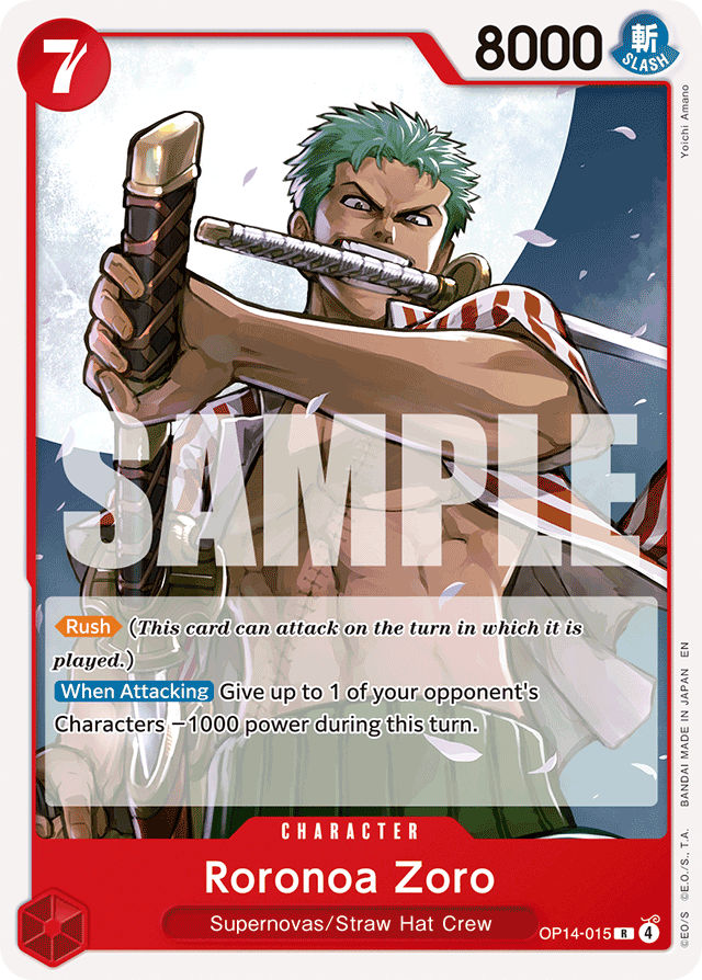 Roronoa Zoro OP14-015 card, The Azure Sea's Seven