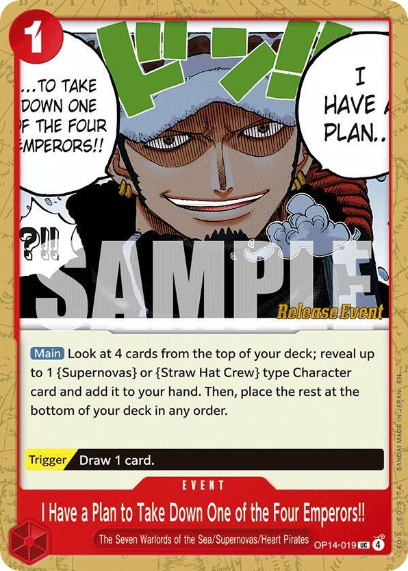 I Have a Plan to Take Down One of the Four Emperors!! OP14-019 Release Event Stamp card, The Azure Sea's Seven