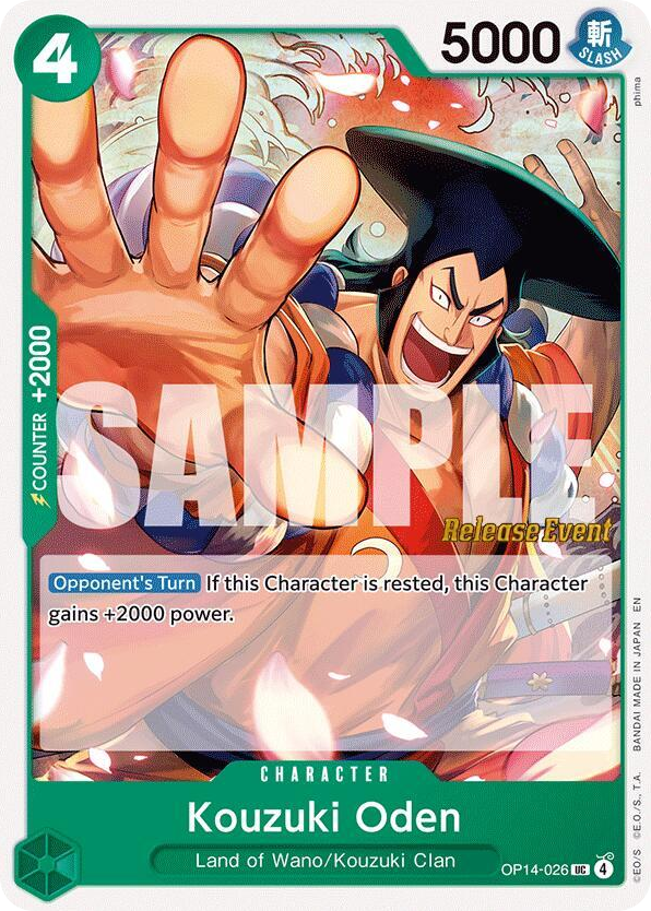 Kouzuki Oden OP14-026 Release Event Stamp card, The Azure Sea's Seven