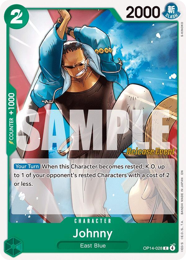 Johnny OP14-028 Release Event Stamp card, The Azure Sea's Seven