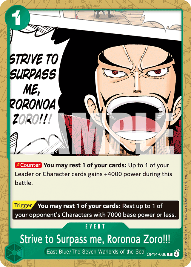 Strive to Surpass me, Roronoa Zoro!!! OP14-036 card, The Azure Sea's Seven
