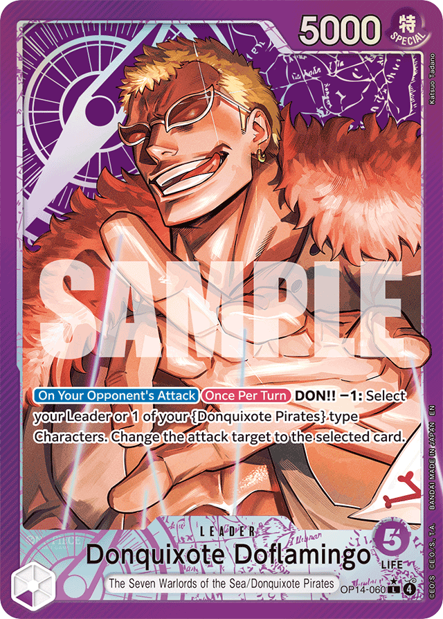 Donquixote Doflamingo OP14-060 Alt Art card, The Azure Sea's Seven