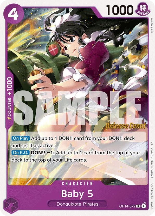Baby 5 OP14-072 Release Event Stamp card, The Azure Sea's Seven