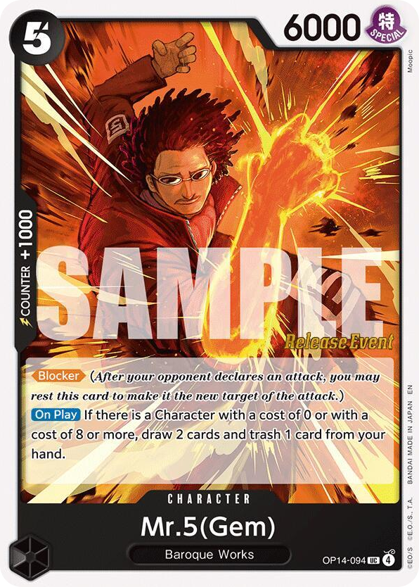 Mr.5(Gem) OP14-094 Release Event Stamp card, The Azure Sea's Seven