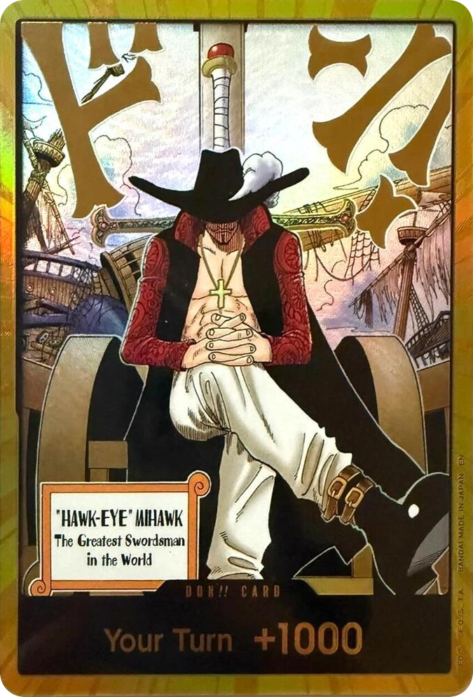 DON!! Card Dracule Mihawk Gold (The Azure Sea's Seven) card, The Azure Sea's Seven
