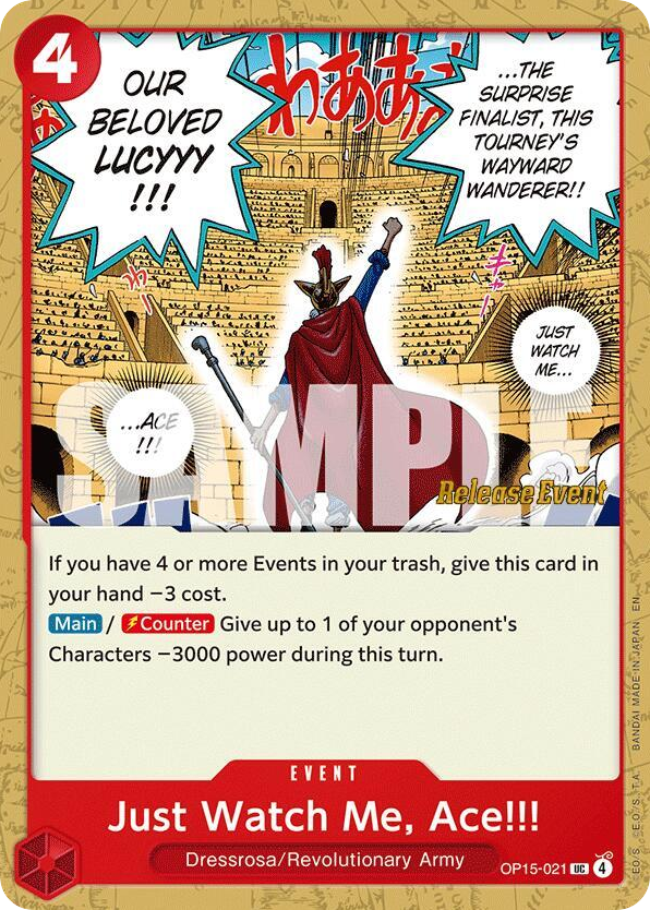 Just Watch Me, Ace!!! OP15-021 Release Event Stamp card, Adventure on Kami's Island