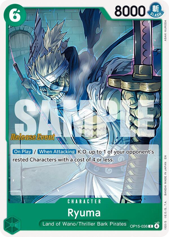 Ryuma OP15-036 Release Event Stamp card, Adventure on Kami's Island
