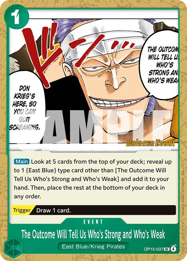 The Outcome Will Tell Us Who's Strong and Who's Weak OP15-037 Release Event Stamp card, Adventure on Kami's Island