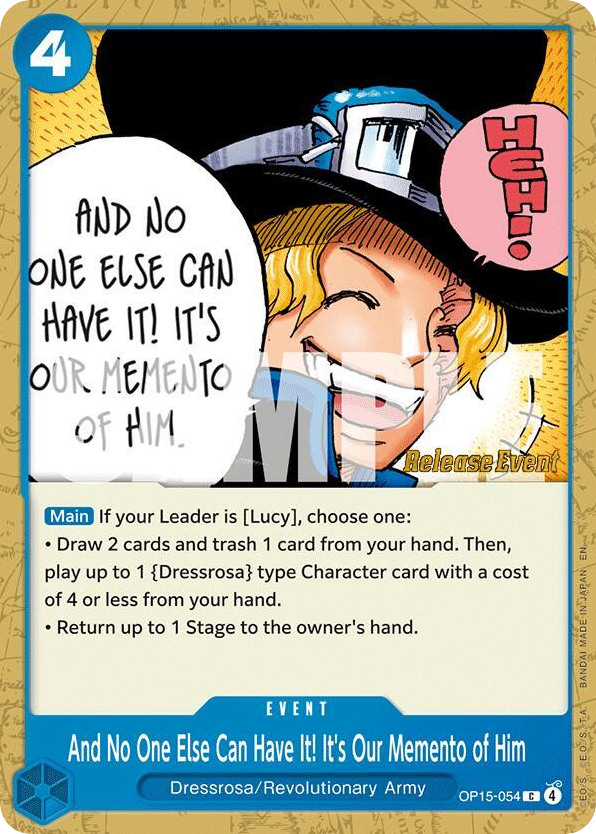 And No One Else Can Have It! It's Our Memento of Him OP15-054 Release Event Stamp card, Adventure on Kami's Island