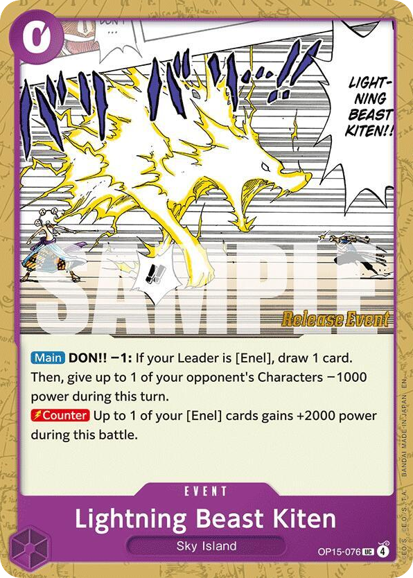 Lightning Beast Kiten OP15-076 Release Event Stamp card, Adventure on Kami's Island