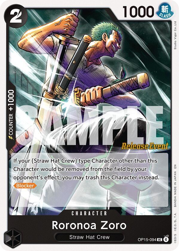 Roronoa Zoro OP15-094 Release Event Stamp card, Adventure on Kami's Island