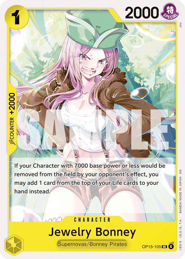 Jewelry Bonney OP15-105 card, Adventure on Kami's Island