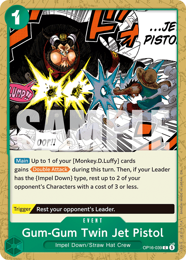 Gum-Gum Twin Jet Pistol OP16-039 card, The Time Of Battle