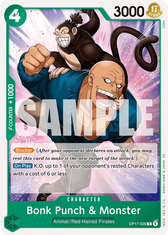 Bonk Punch & Monster OP17-028 card, The World's Strongest Warriors
