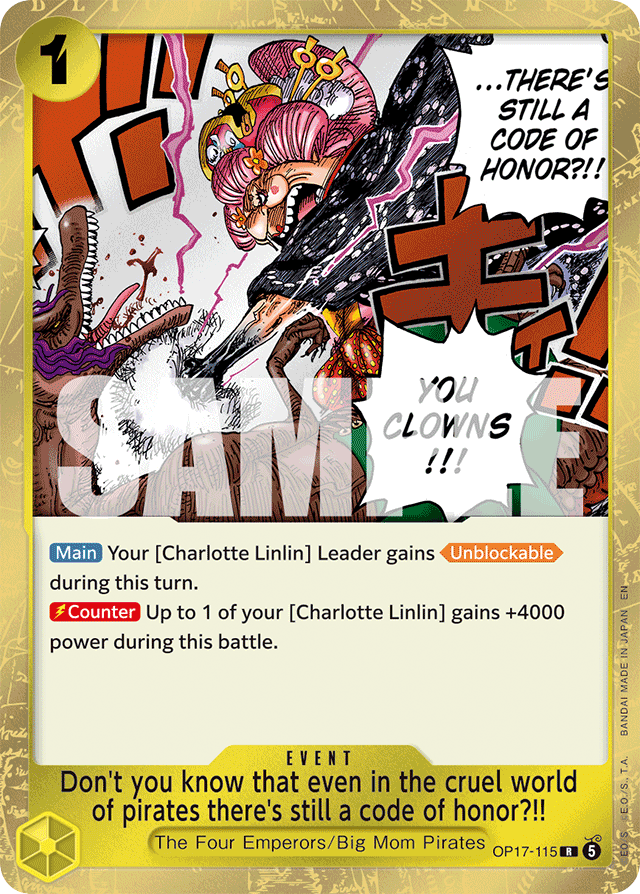 Don't you know that even in the cruel world of pirates there's still a code of honor?!! OP17-115 card, The World's Strongest Warriors