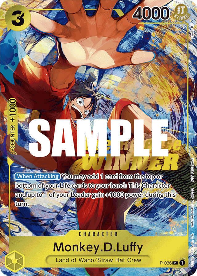 Monkey.D.Luffy P-036 Pre-Release Winner Stamp card, Promos