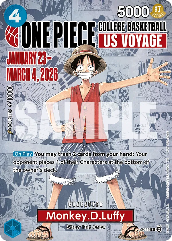 Monkey.D.Luffy P-055 College Basketball Stamp card, Promos