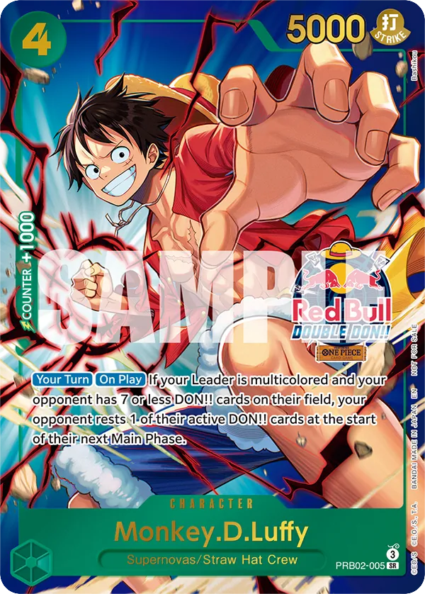 Monkey.D.Luffy PRB02-005 Red Bull Double Don Stamp card, The Best Vol.2