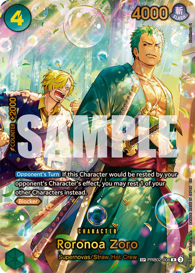 Roronoa Zoro PRB02-006 SP Alt Art card, The Best Vol.2