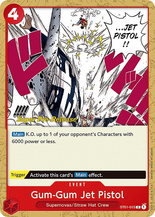 Gum-Gum Jet Pistol ST01-015 Super Pre-Release Stamp card, Straw Hat Crew