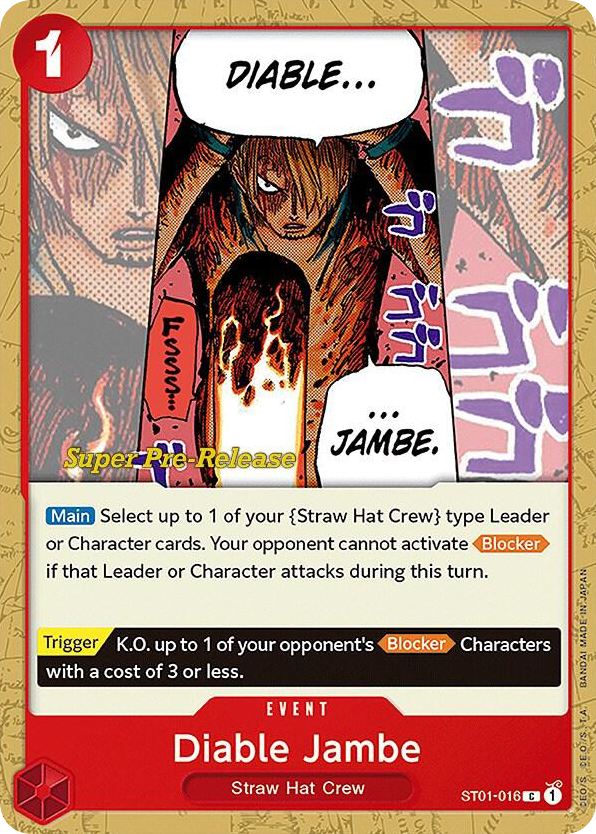 Diable Jambe ST01-016 Super Pre-Release Stamp card, Straw Hat Crew