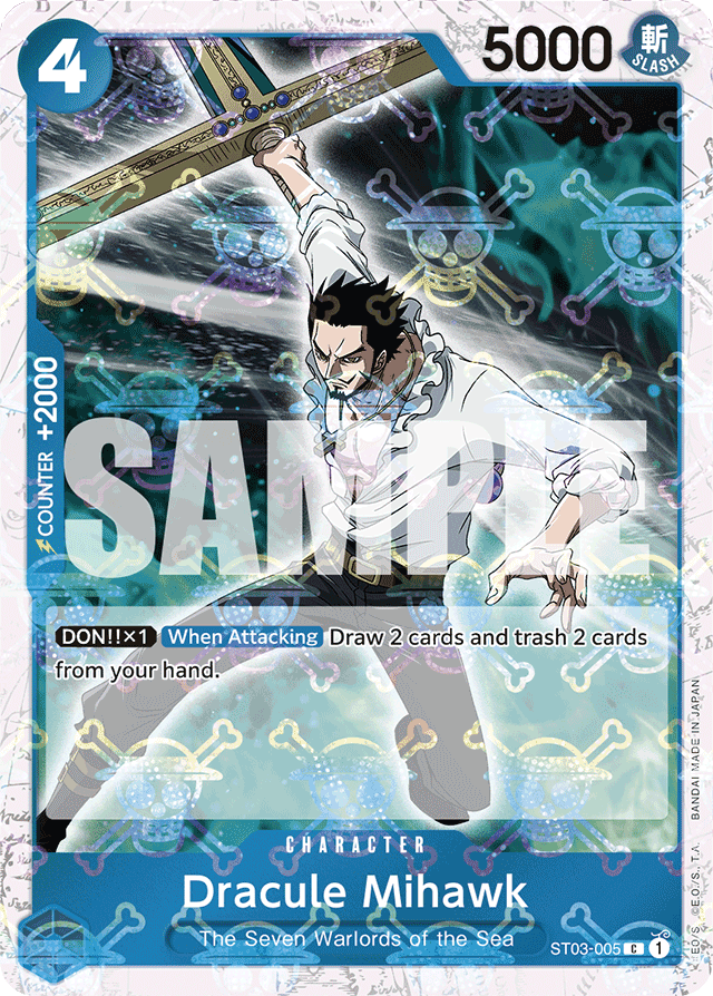 Dracule Mihawk ST03-005 Jolly Roger Foil card, The Seven Warlords of the Sea