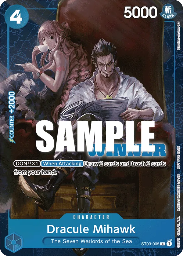 Dracule Mihawk ST03-005 Winner Stamp card, The Seven Warlords of the Sea