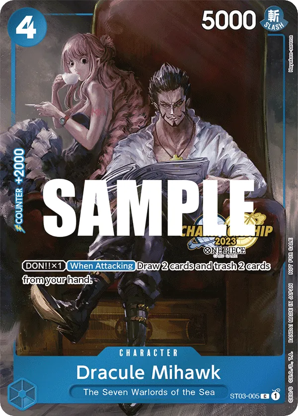 Dracule Mihawk ST03-005 Championship Stamp card, The Seven Warlords of the Sea